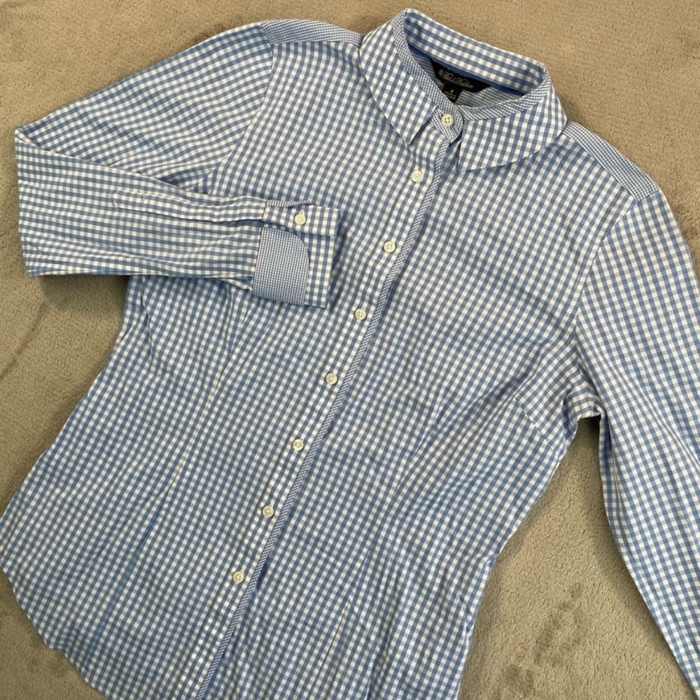 Blue Gingham Button-Down Shirt with Cute Collar Details